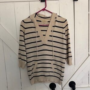 Striped Hooded Sweater Tunic in Cream and Black